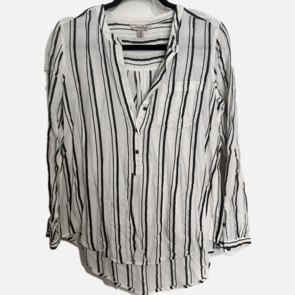 Lucky Brand White Shirt with Black Vertical Stripes